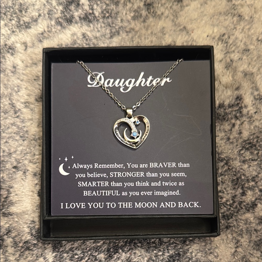 Stainless Steel Heart Necklace with Blue Gemstone